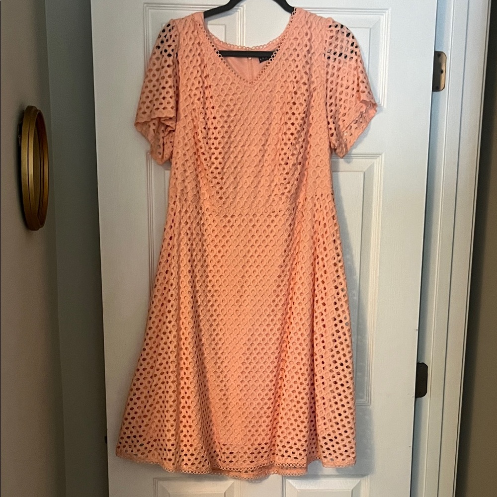Sharagano Coral Lace Midi Dress